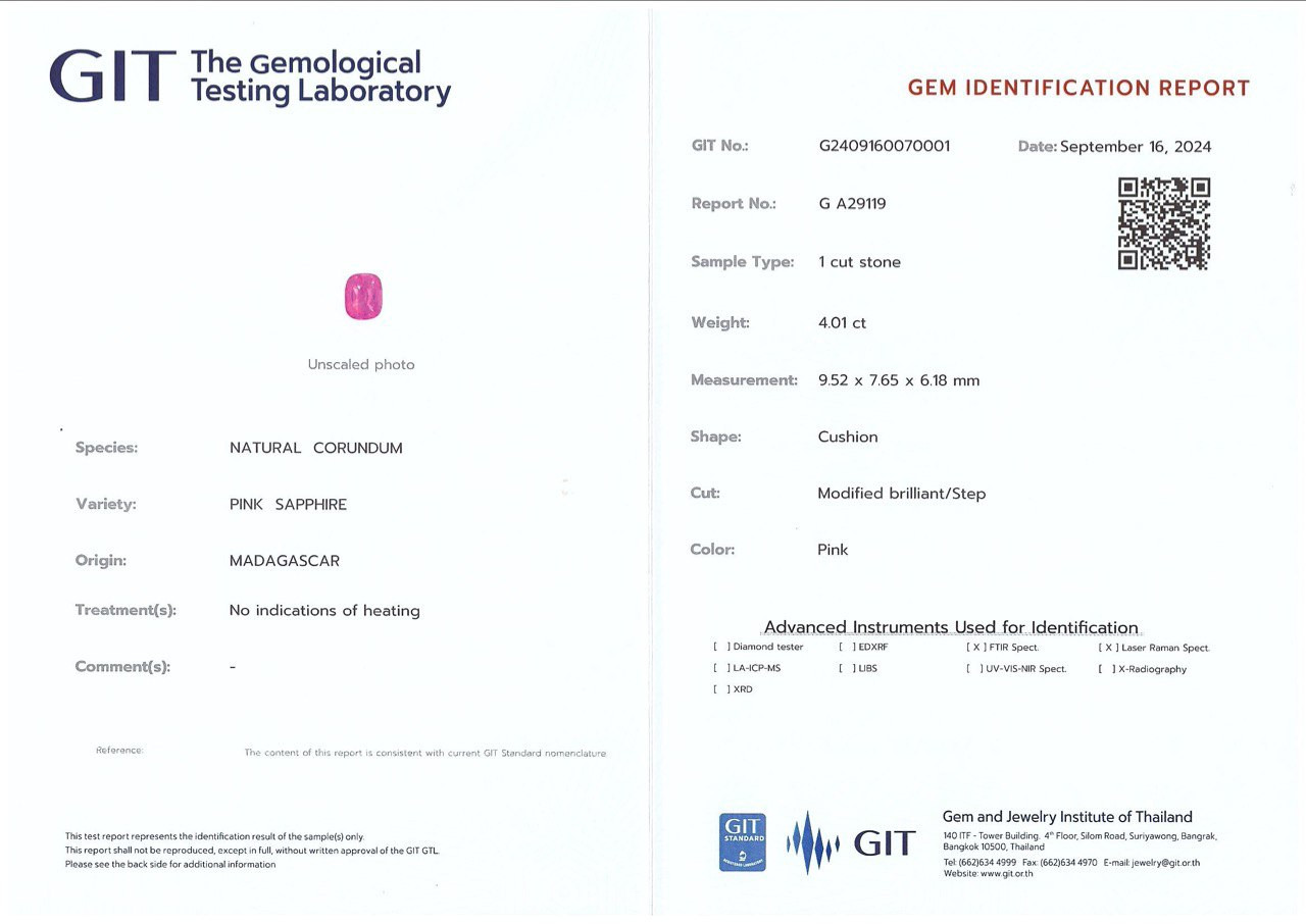 Rare unheated vivid and vibrant pink sapphire in cushion cut 4.01 carats, Madagascar  Image №6