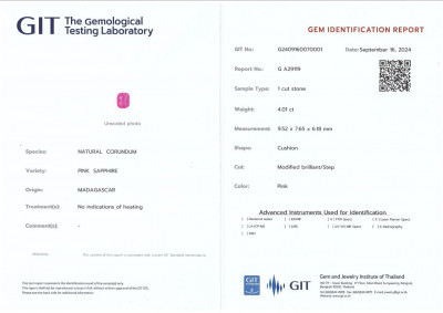 Certificate Rare unheated vivid and vibrant pink sapphire in cushion cut 4.01 carats, Madagascar 