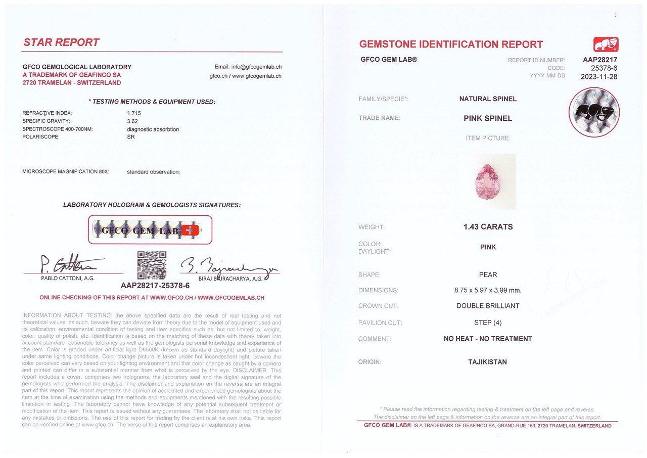 Pink-purple spinel from Tajikistan in pear cut 1.43 ct Image №5