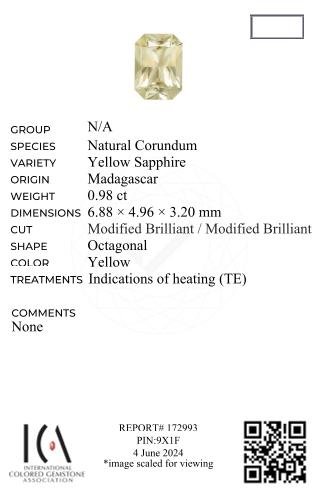 Pastel yellow sapphire in radiant cut 0.98 carats, Madagascar  Image №6
