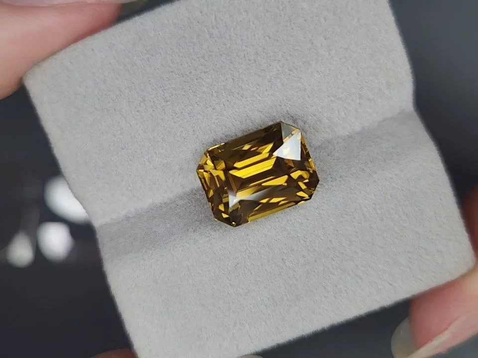Yellow-brown zircon in radiant cut 11.42 carats, Tanzania  Image №4