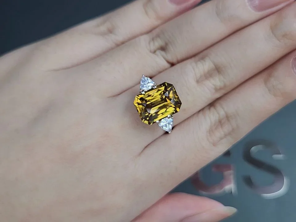 Yellow-brown zircon in radiant cut 11.42 carats, Tanzania  Image №5