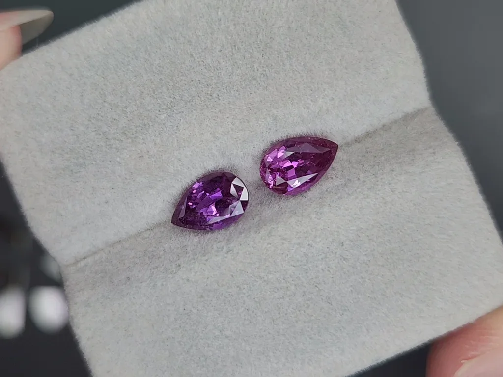 Pair of unheated purple sapphires pear cut 2.38 carats, Madagascar Image №4