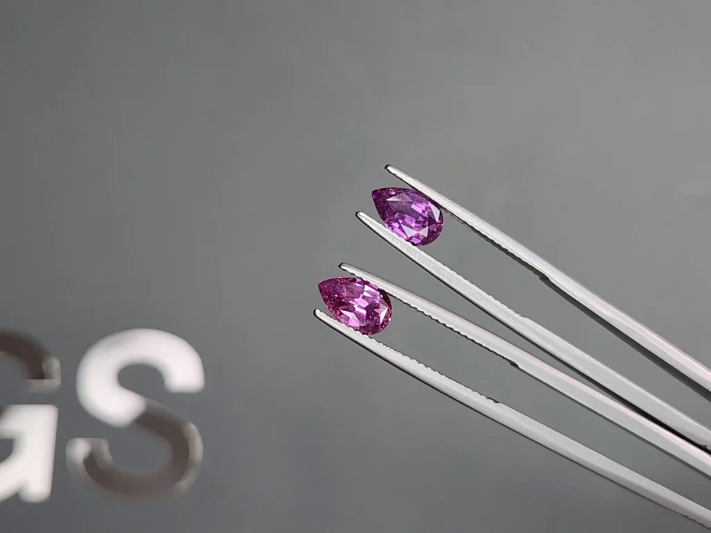 Pair of unheated purple sapphires pear cut 2.38 carats, Madagascar Image №3