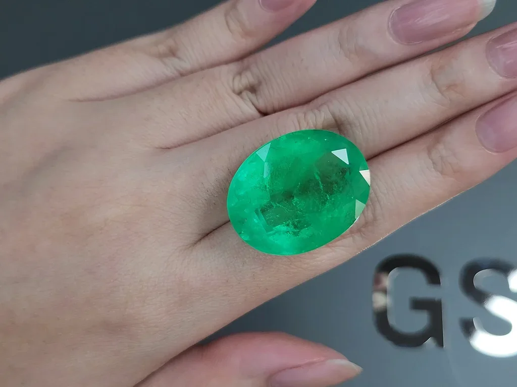 Huge Intense green emerald in oval cut 48.33 carats, Colombia Image №2