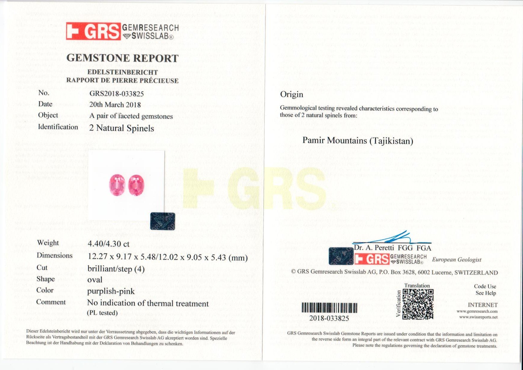 Pair of pink spinels 8.70 ct, Tajikistan, GRS Image №5