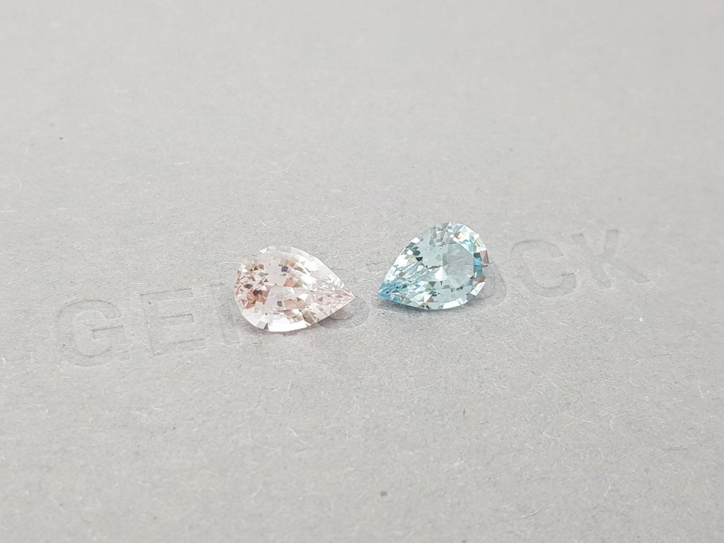 Pair of pear cut blue aquamarine and pink morganite 3.24 ct, Africa Image №2