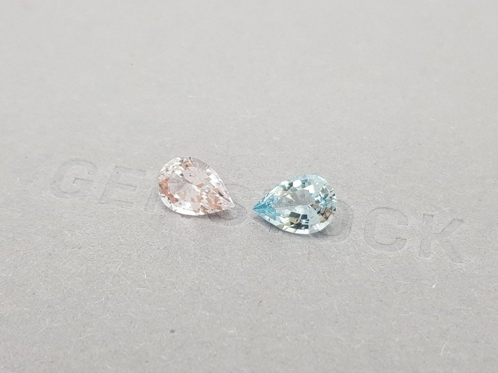 Pair of pear cut blue aquamarine and pink morganite 3.24 ct, Africa Image №3