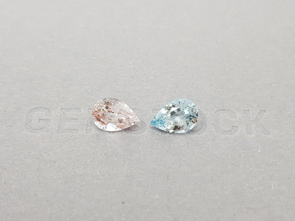 Pair of pear cut blue aquamarine and pink morganite 3.24 ct, Africa Image №1