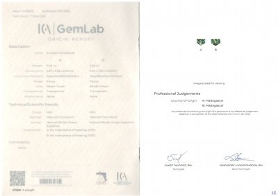 Certificate Pair of unheated blue-green sapphires 0.92 ct, Madagascar