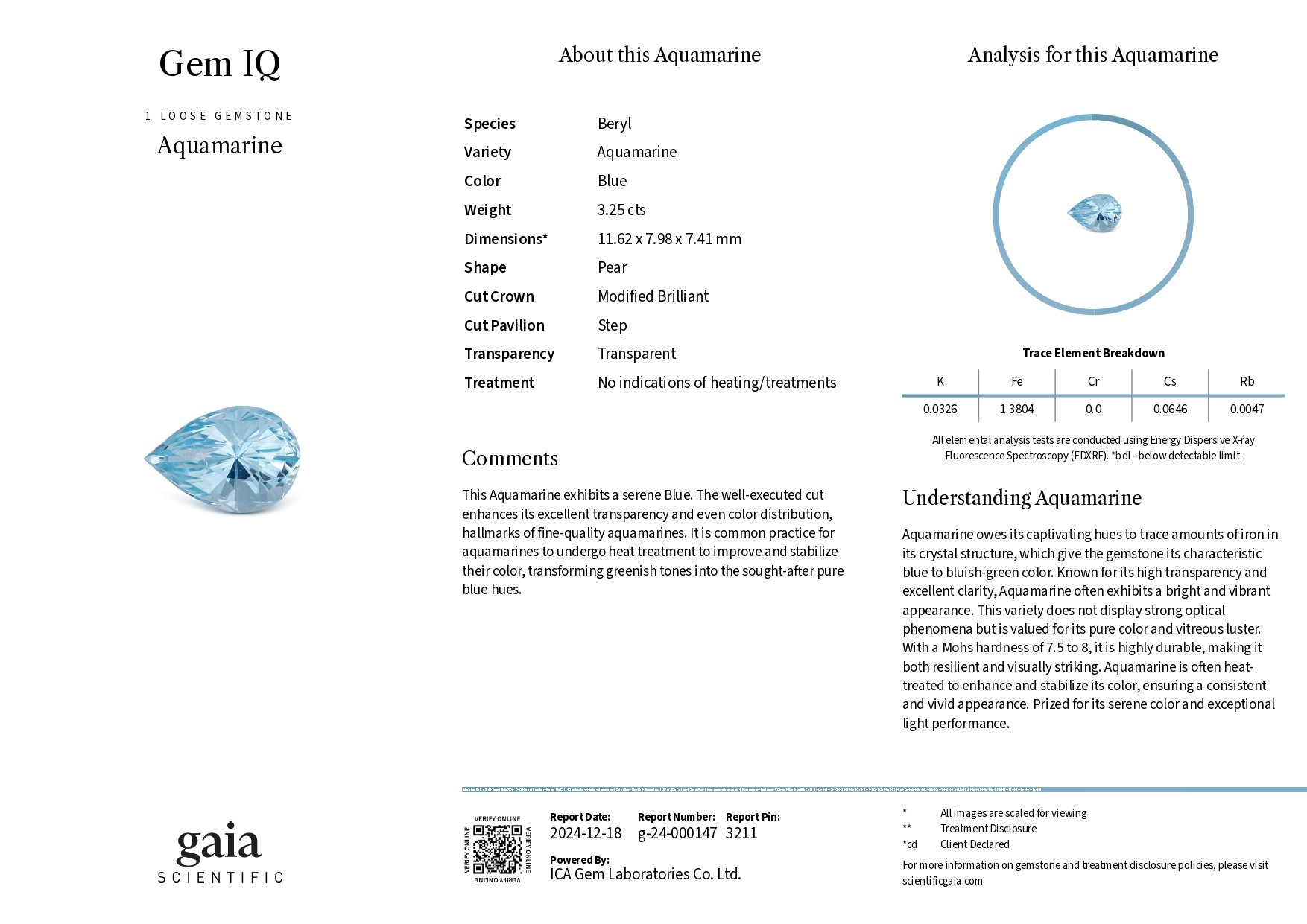 Light blue pear-cut aquamarine 3.25 carats, Madagascar  Image №6