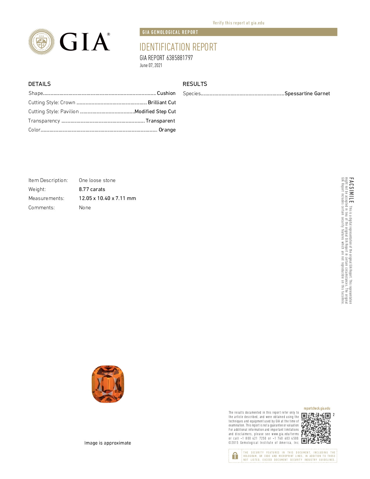 Fanta color garnet spessartine in cushion cut 8.77 carats, Africa Image №7