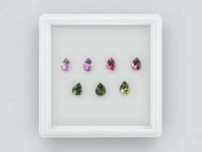 Set of calibrated sapphires 4.5x3.5 mm pear cut 1.73 carats/7 pcs photo