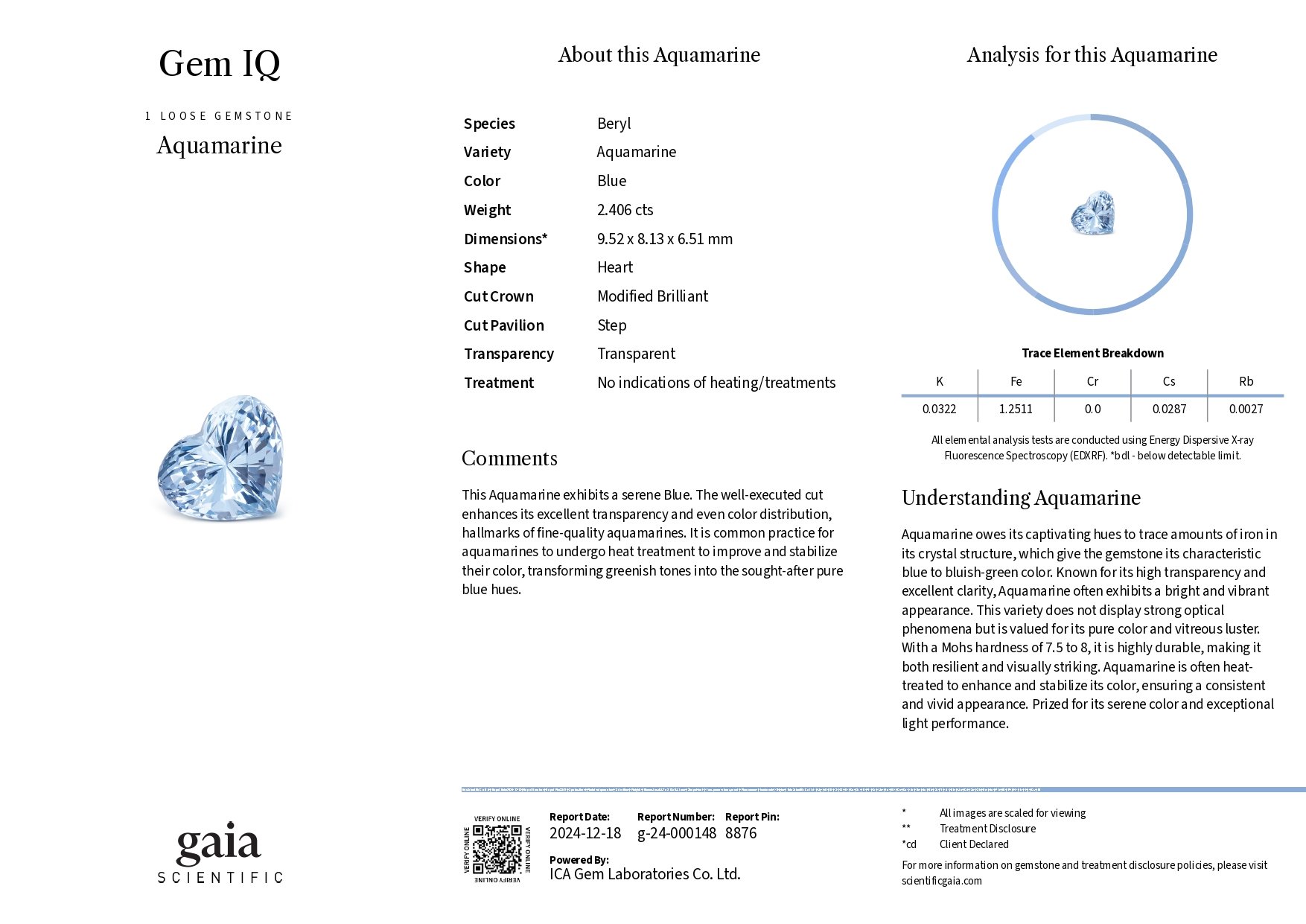 Light Blue aquamarine in heart shape 2.40 carats, Madagascar Image №6