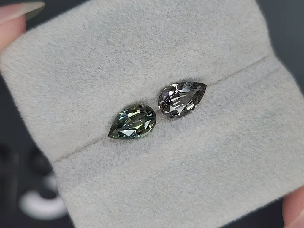 Pair of unheated green sapphires pear cut 2.34 carats, Madagascar Image №4