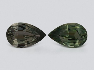 Pair of unheated green sapphires pear cut 2.34 carats, Madagascar photo