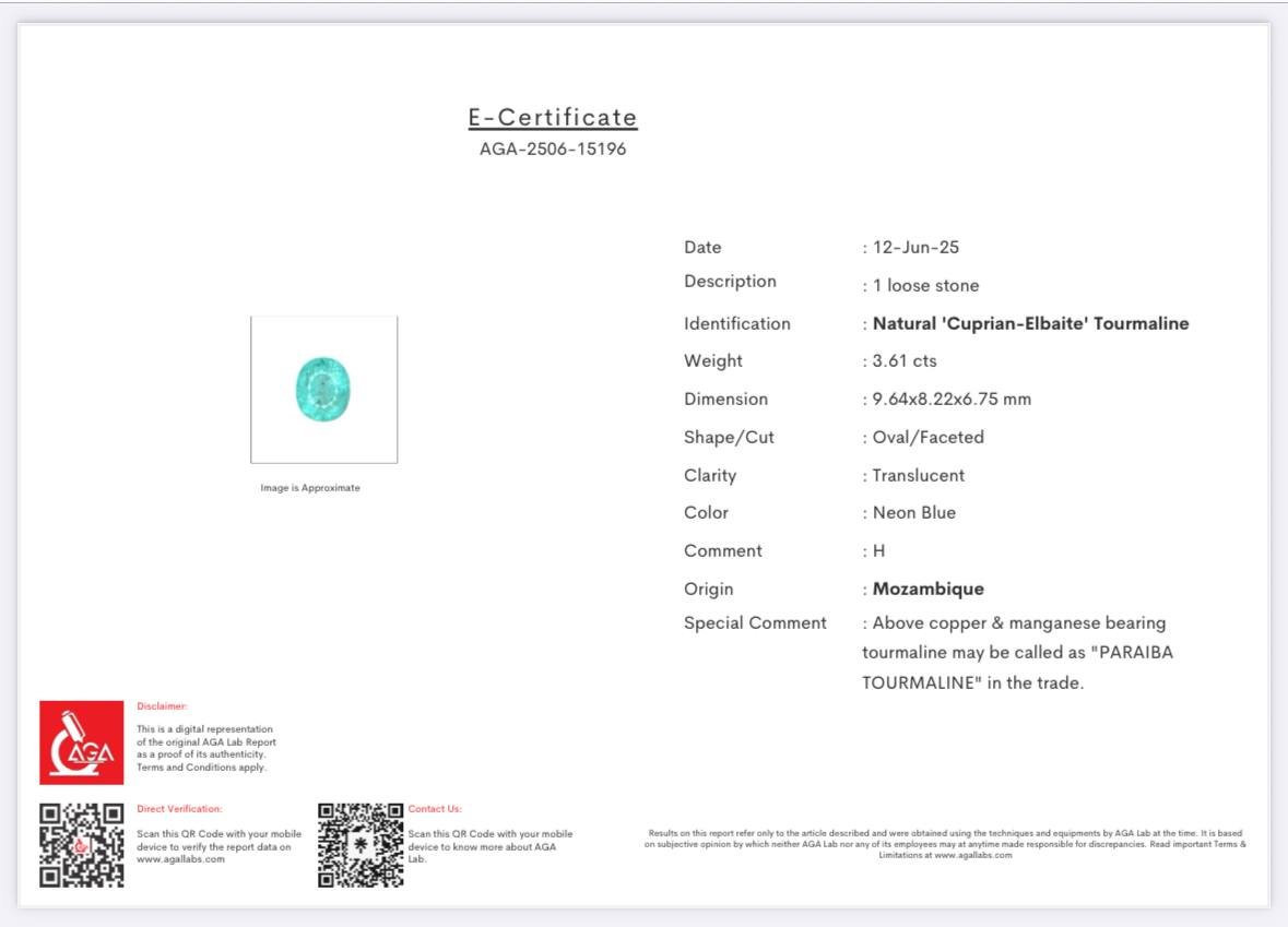 Paraiba tourmaline oval cut 3.61 carats, Mozambique Image №6