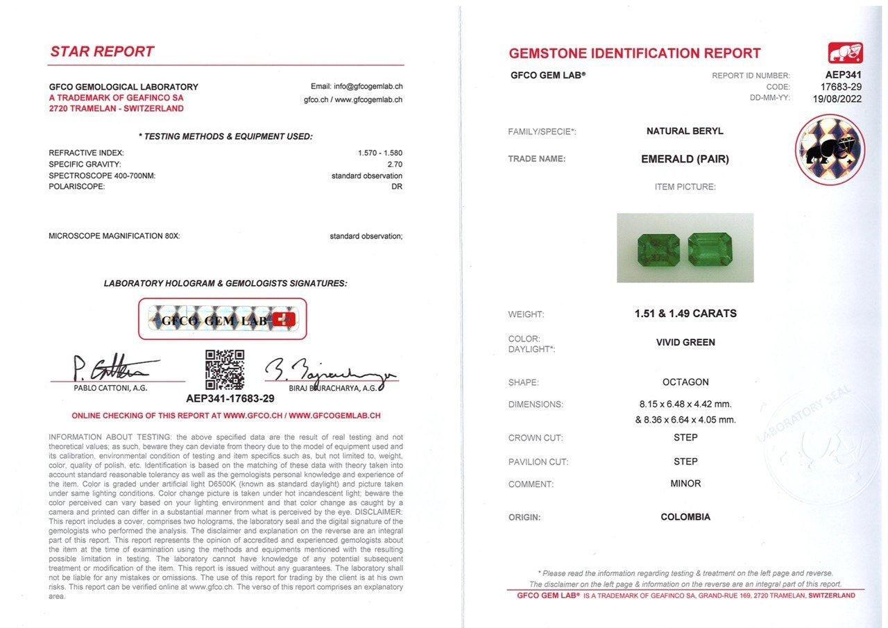 Pair of octagon cut emeralds 3.00 ct, Colombia Image №5