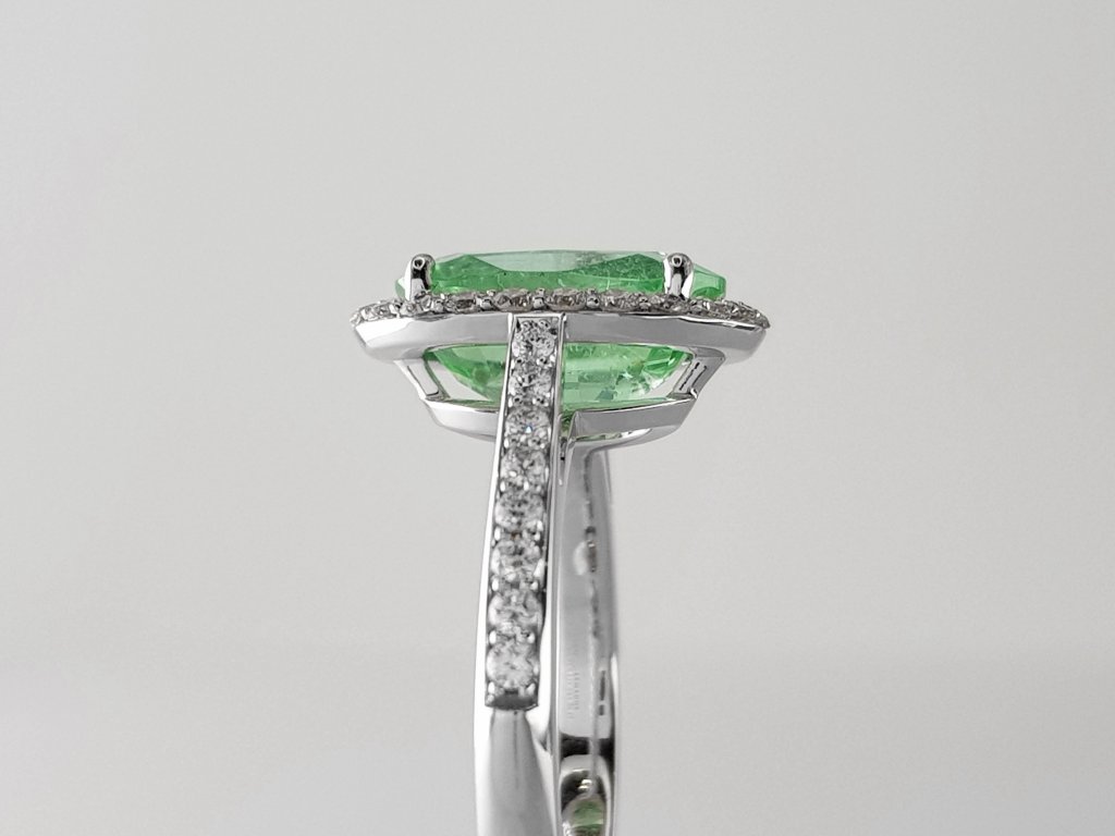Ring with neon green Paraiba 2.79 ct and diamonds in 18K white gold Image №4