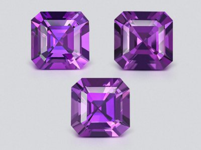 Set of three intense violet amethysts in asscher cut 22.17 carats, Sri Lanka photo