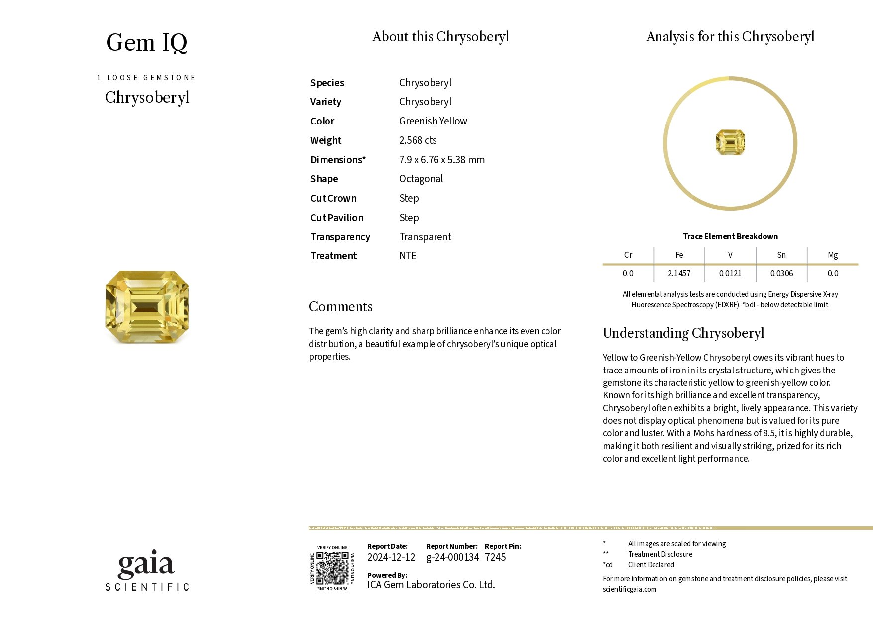 Vivid yellow chrysoberyl in octagon cut 2.56 carats, Sri Lanka Image №6
