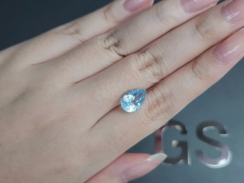 Light blue pear-cut aquamarine 3.21 carats, Madagascar Image №2