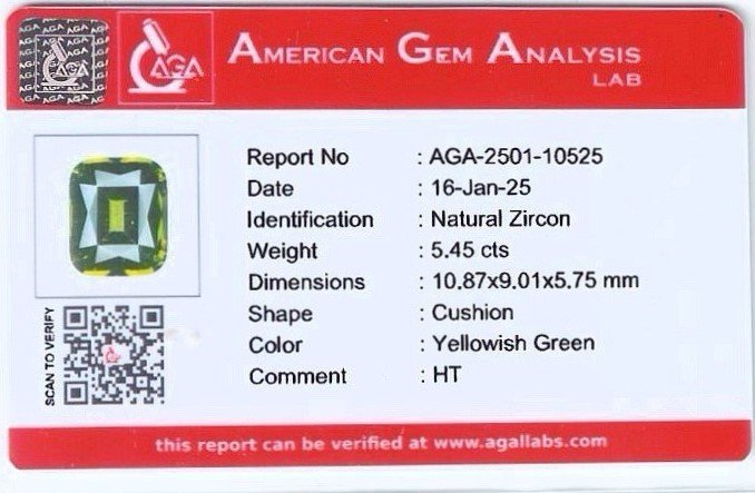 Green zircon in сushion cut 5.45 carats, Sri Lanka Image №6