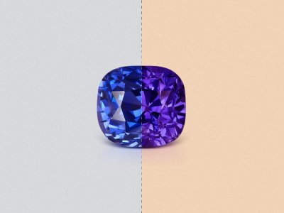 Unheated blue sapphire with color changing effect cushion cut, 4.09 carats, Sri Lanka photo
