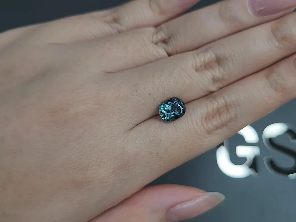 Green zircon with color changing effect cushion cut  3.30 carats, Tanzania Image №2