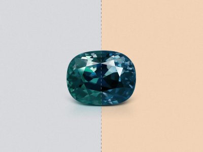 Green zircon with color changing effect cushion cut  3.30 carats, Tanzania photo