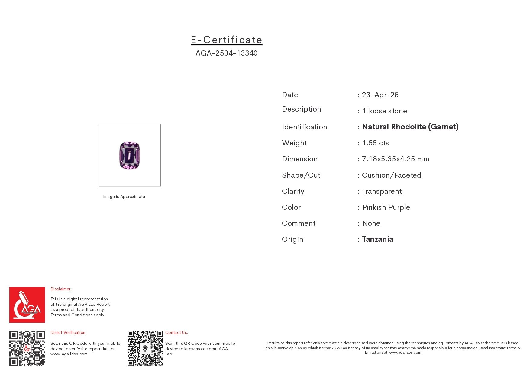 Rhodolite garnet cushion cut 1.55 carats, Tanzania Image №6