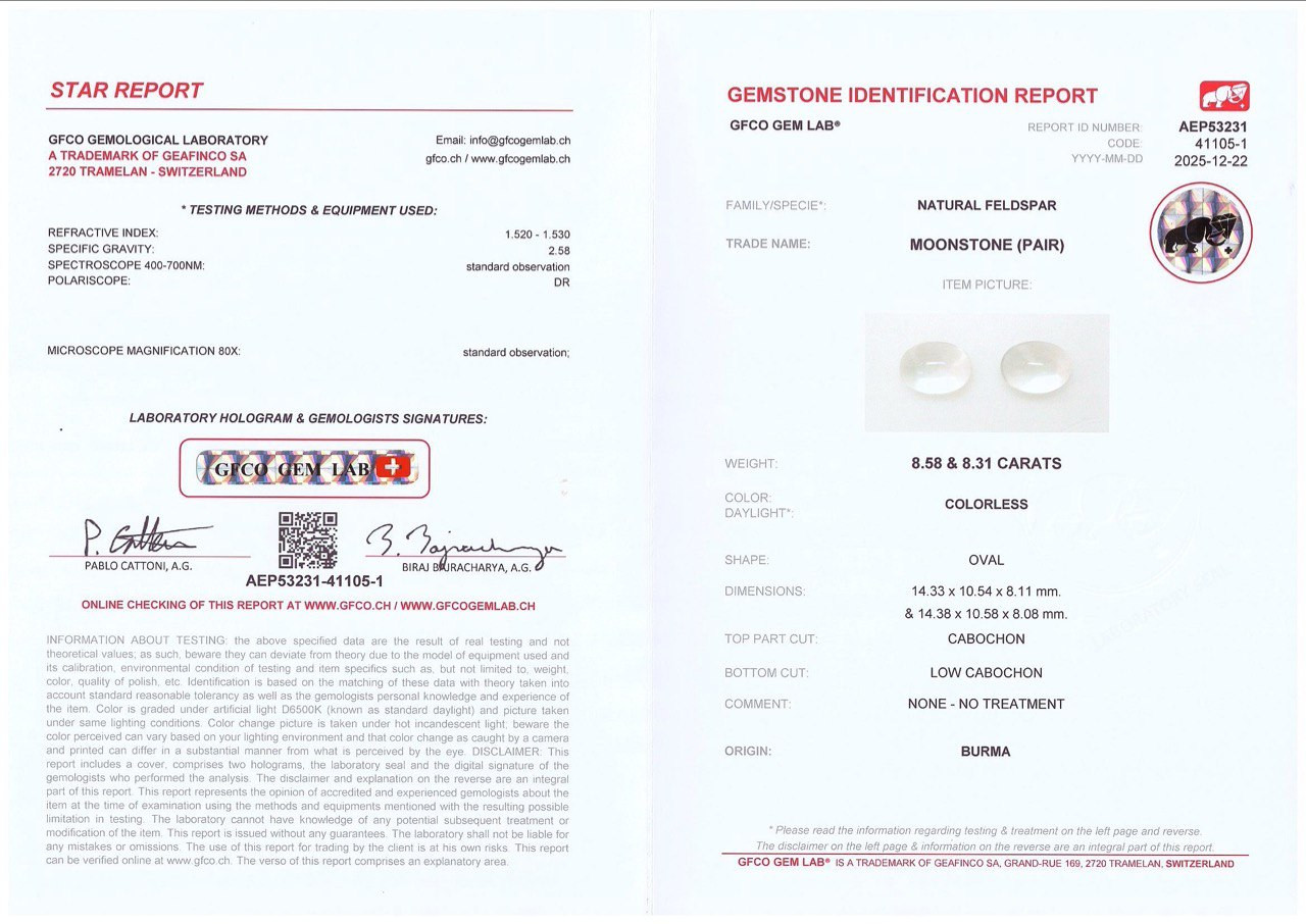 Pair of moonstones in cabochon cut 16.89 carats, Burma Image №5