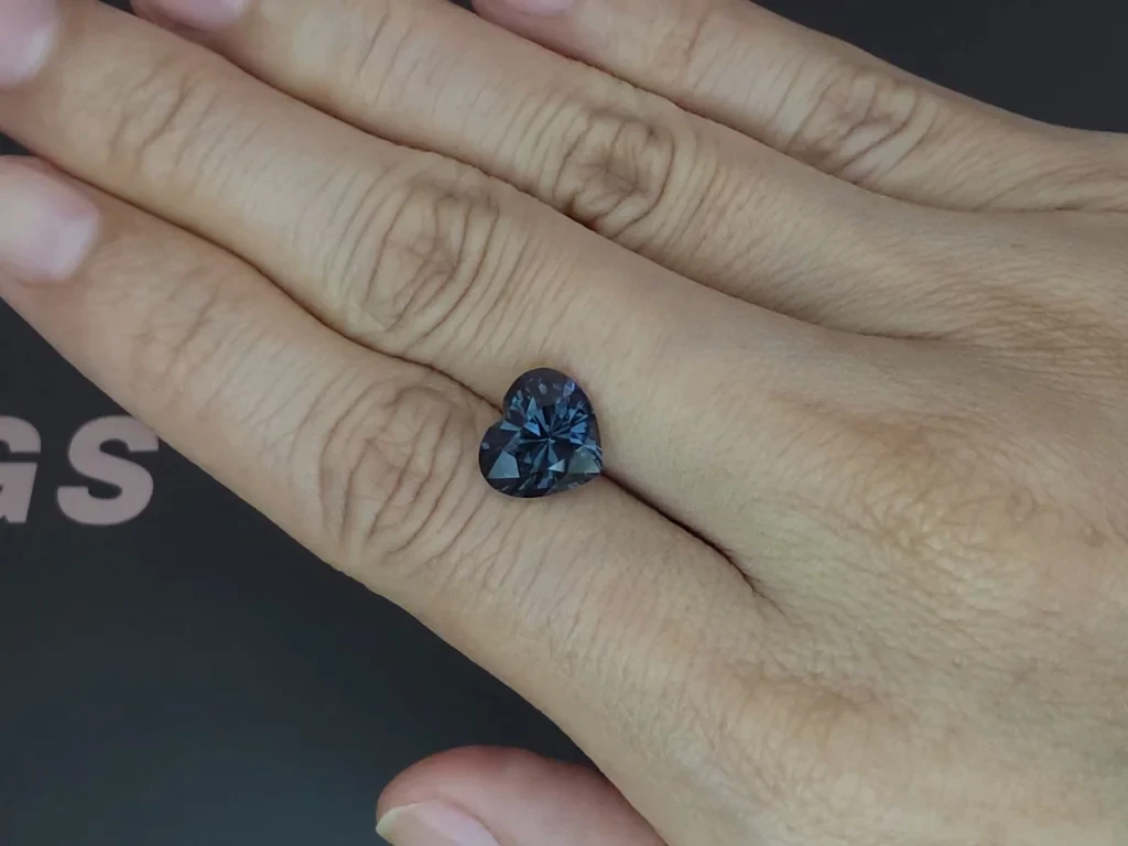 Gray blue spinel heart shape 3.65 carats, Tanzania Image №2