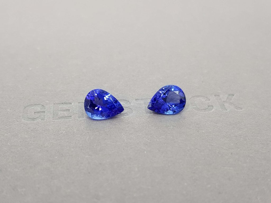 A pair of saturated pear cut tanzanites 3.06 ct Image №2