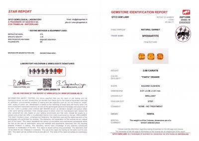 Certificate Spessartine Fanta set 2.68 ct, Kenya