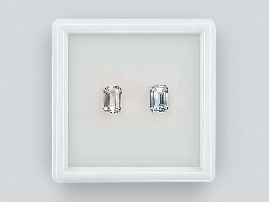 Octagon-cut aquamarine and morganite pair 1.03 carats Image №1