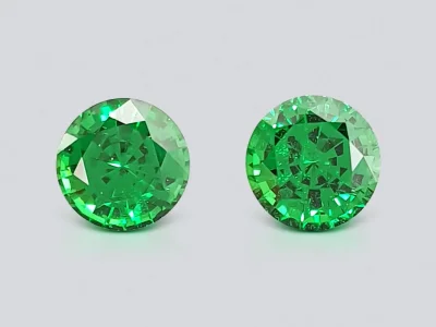 Pair of Vivid Green round cut tsavorites 1.21 carats, Tanzania photo