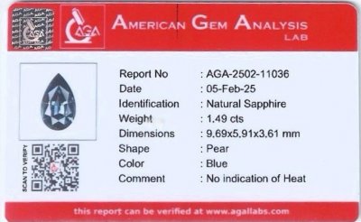 Certificate Unheated Teal sapphire pear cut  1.49 carats, Madagascar