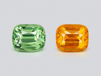 Contrasting pair of garnet spessartine and grossular in cushion cut 3.07 carats, Tanzania photo