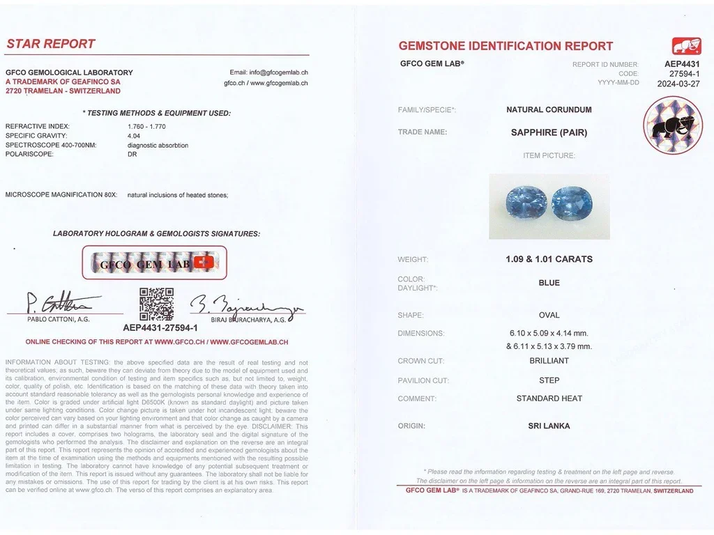 Pair of oval cut blue sapphires 2.10 carats, Sri Lanka Image №5