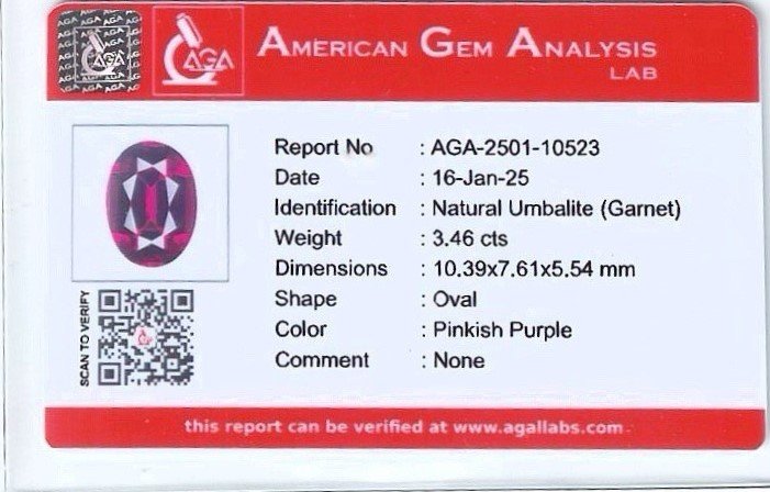 Purple Umbalite garnet in oval cut, 3.46 carats, Africa Image №6