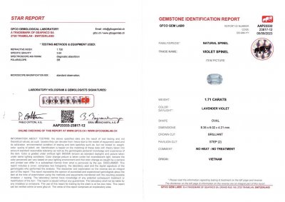 Certificate Cushion cut lavender spinel from Vietnam 1.71 ct