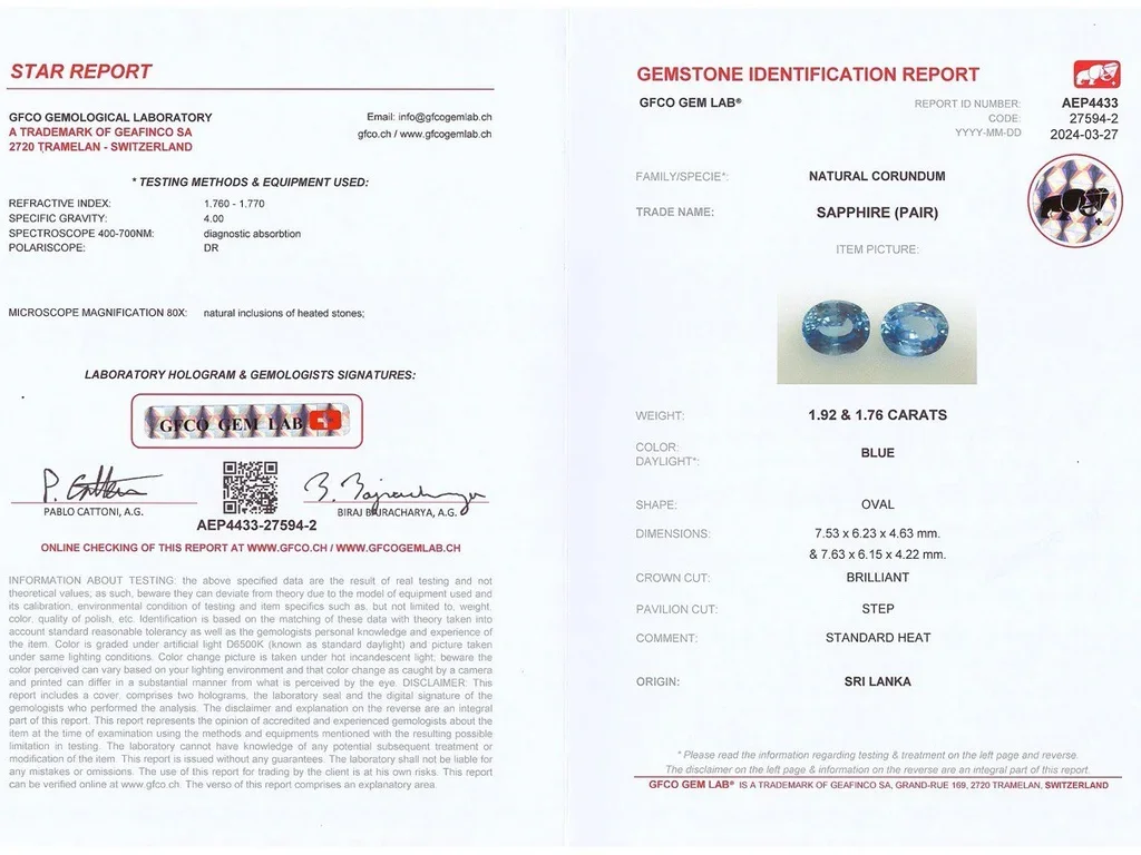 Pair of oval cut blue sapphires 3.68 carats, Sri Lanka Image №5