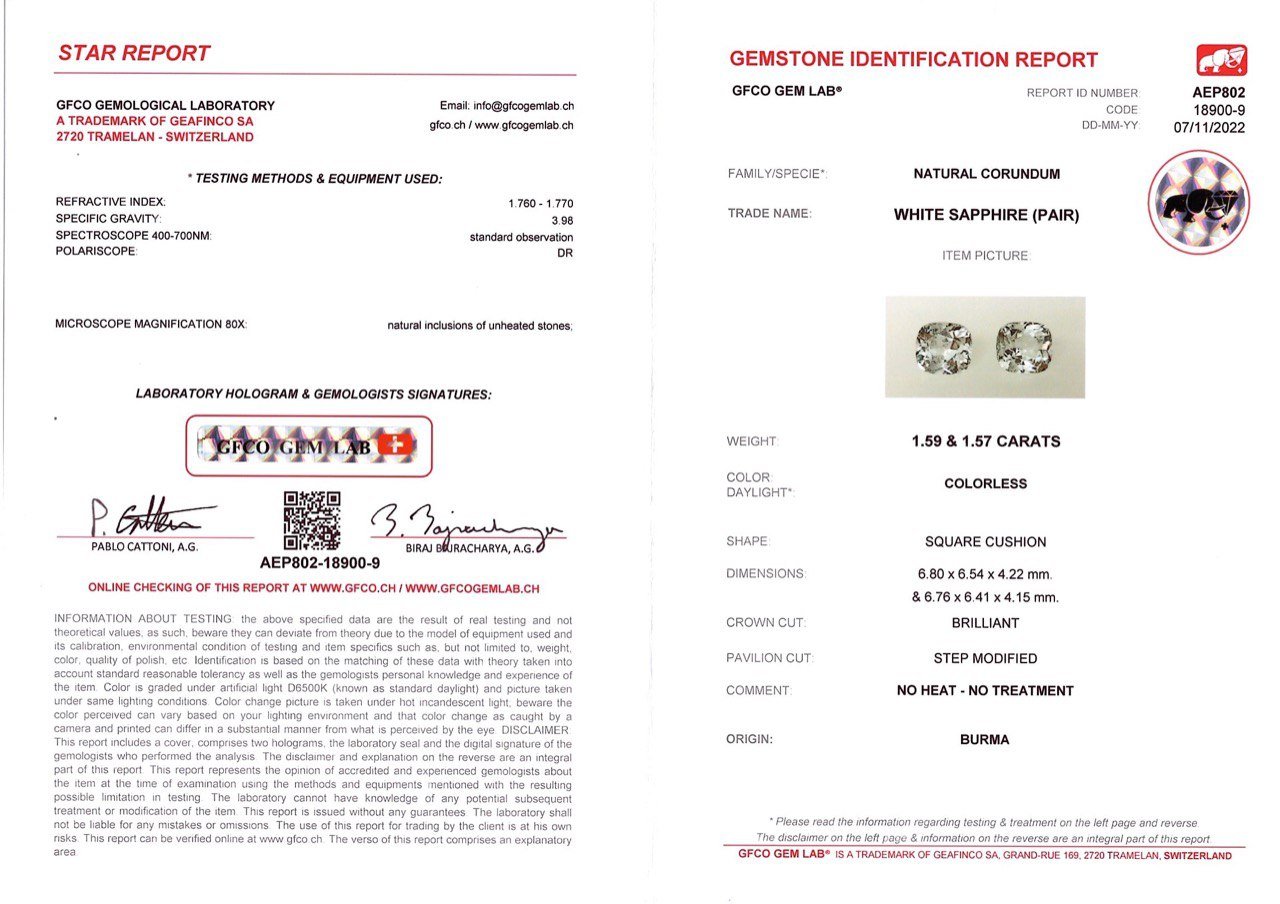 Pair of unheated cushion cut Burmese leucosapphires 3.16 ct Image №4