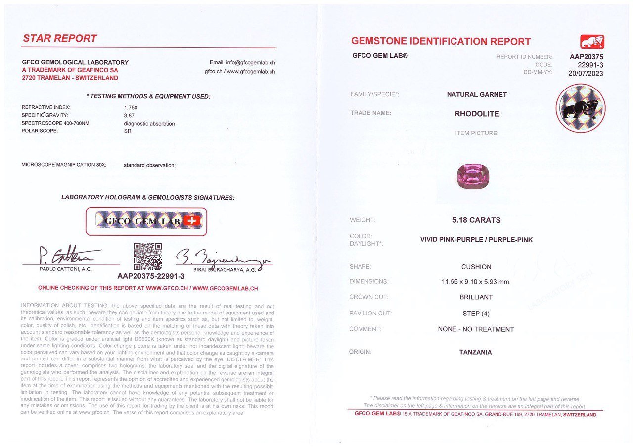 Cushion-cut rhodolite garnet from Tanzania, 5.18 ct Image №5