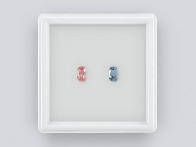 Contrasting pair of pink and blue cushion cut spinel 0.57 ct photo