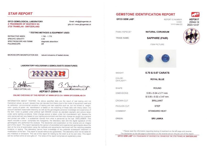 Pair of Royal Blue sapphires in round cut 1.37 ct, Sri Lanka Image №5