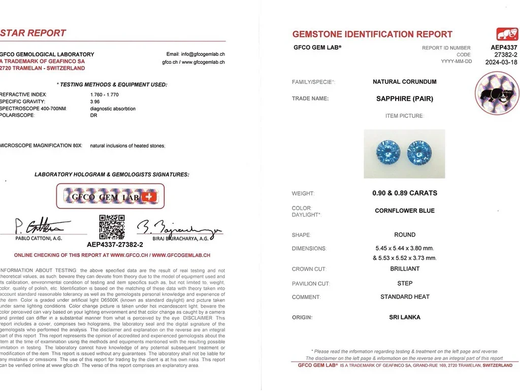 Pair of cornflower blue sapphires, circle cut, 1.79 carats, Sri Lanka Image №5