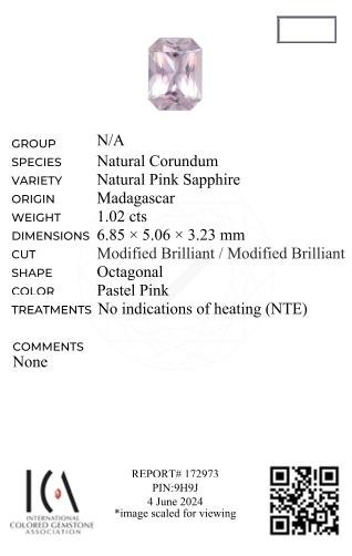 Untreated Baby pink sapphire in radiant cut 1.02 carats, Madagascar Image №6