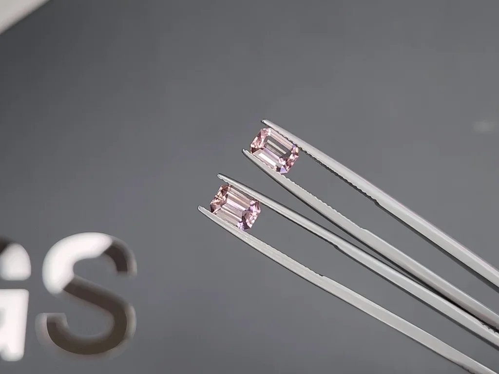 Pair of Baby pink rubellites in octagon cut 1.81 carats, Africa Image №3